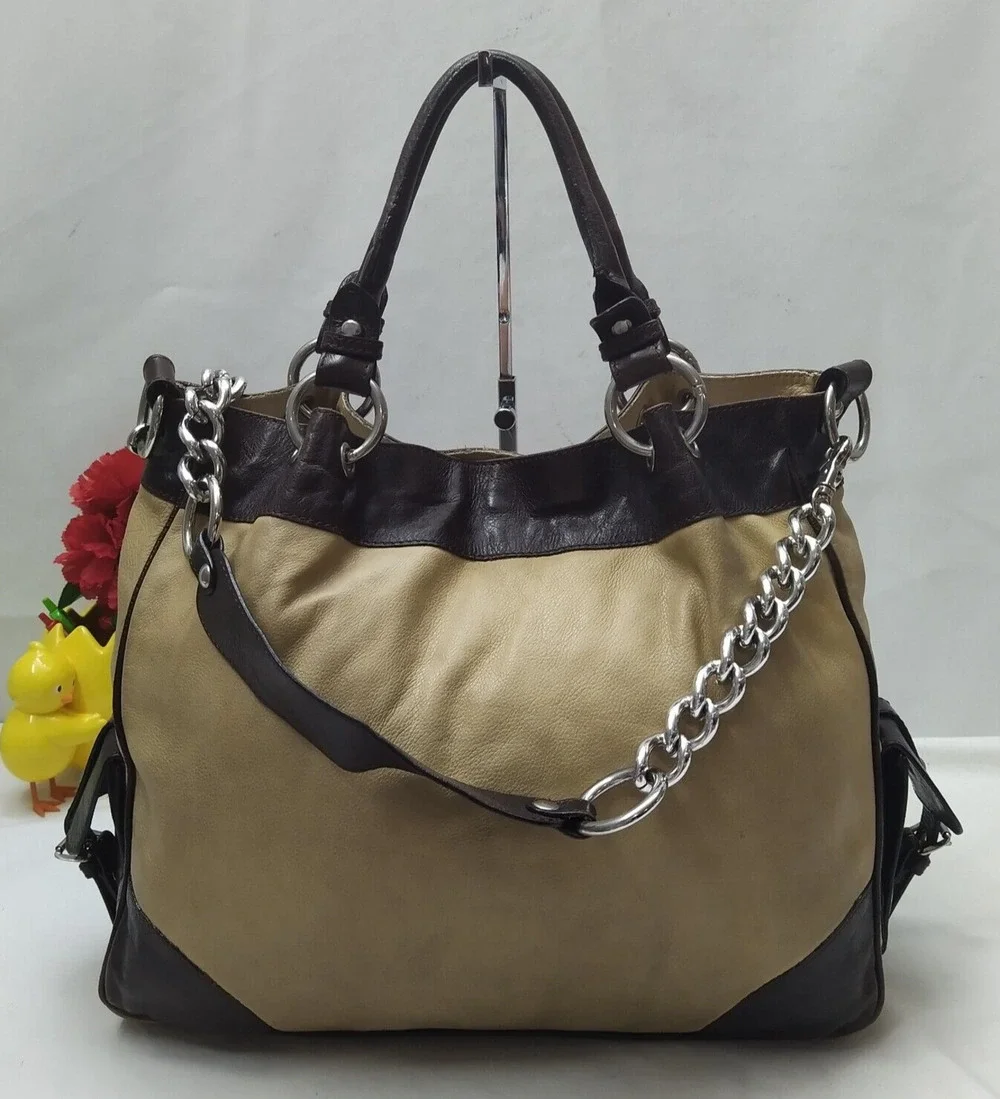 Doncaster Tan Leather Chain Strap Double Handle Satchel Shoulder Bag